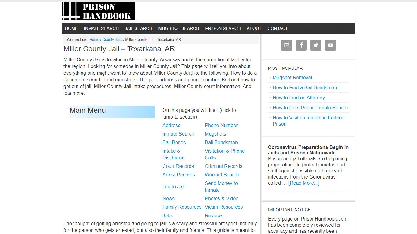 Miller County Jail – Texarkana, AR - Prison Handbook
